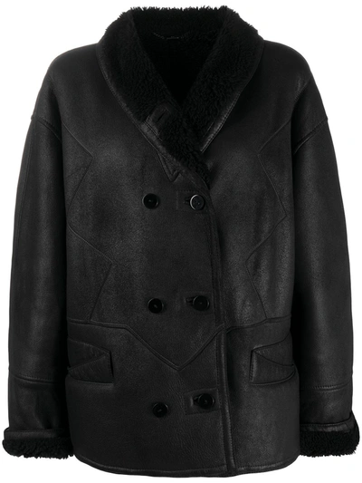 Pre-owned A.n.g.e.l.o. Vintage Cult 1980s Double-breasted Sheepskin Jacket In Black