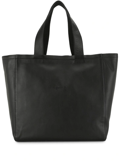 Shop Agnès B. Embroidered-logo Tote Bag In Black