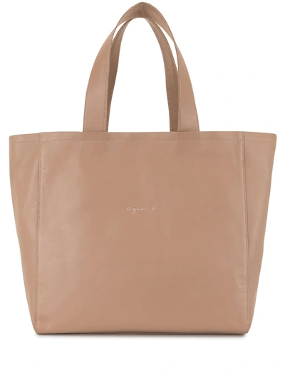 Shop Agnès B. Embroidered-logo Tote Bag In Brown
