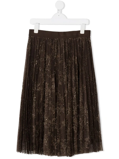 Shop Ermanno Scervino Junior Teen Pleated Midi Skirt In Brown