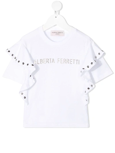 Shop Alberta Ferretti Ruffled Sleeve T-shirt In White