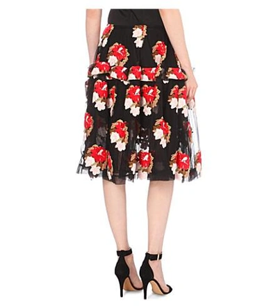 Shop Simone Rocha Floral-embroidered Tulle Skirt In Black