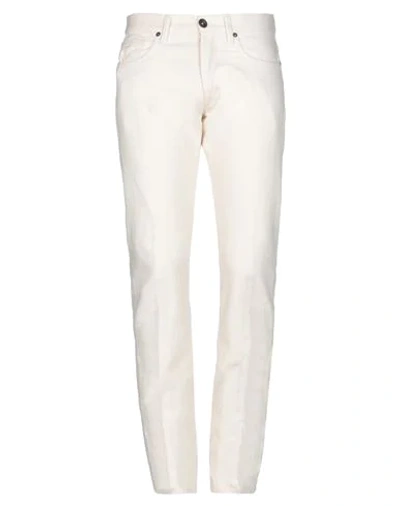 Shop Incotex Man Denim Pants Ivory Size 33 Cotton In White