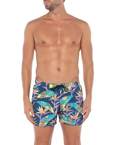 Shop Moschino Swim Trunks In Dark Blue