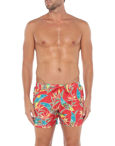 Shop Moschino Swim Trunks In Red