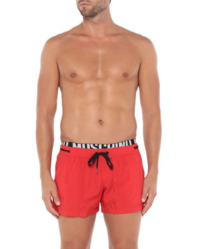 Shop Moschino Man Swim Trunks Red Size Xs Polyamide