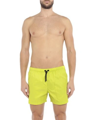 Shop Marcelo Burlon County Of Milan Marcelo Burlon Man Swim Trunks Acid Green Size L Polyamide, Polyester