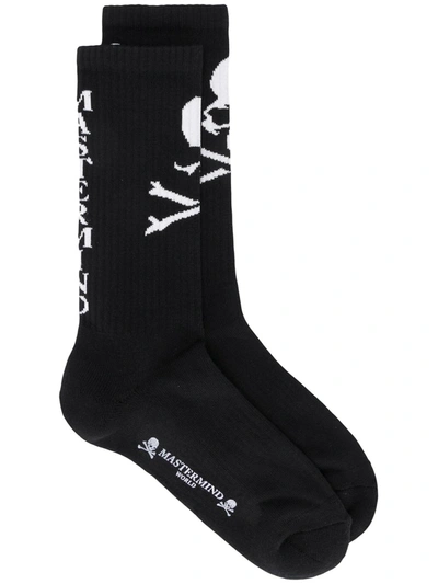 Shop Mastermind Japan Skull Knit Logo Socks In Black