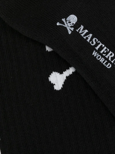 Shop Mastermind Japan Skull Knit Logo Socks In Black