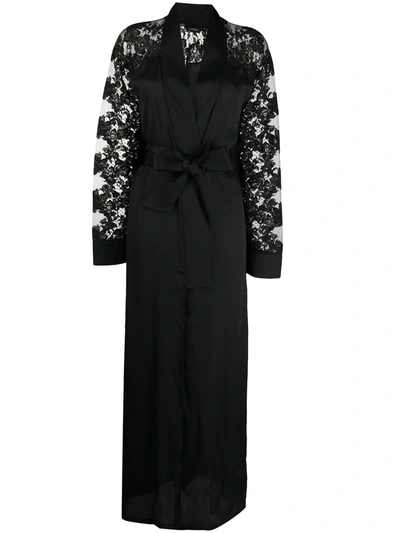 Shop La Perla Fall In Love Silk Robe In Black