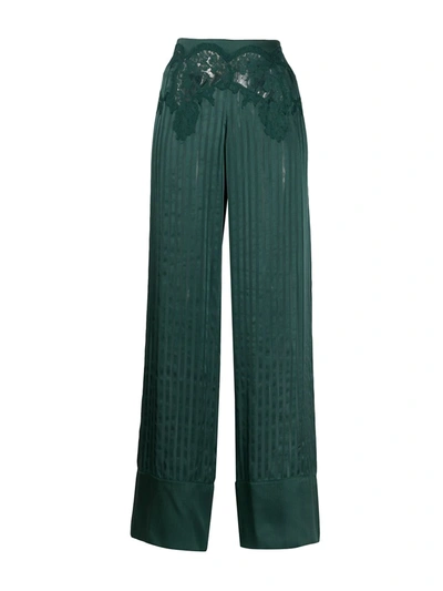 Shop La Perla Lace-panelled Silk Pyjamas In Green