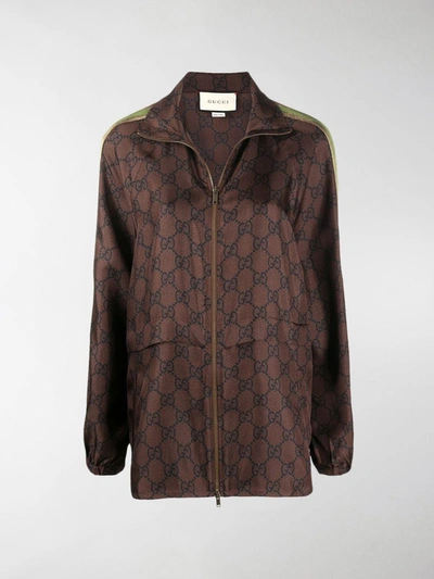 Shop Gucci Gg Supreme Zipped Jacket In Brown
