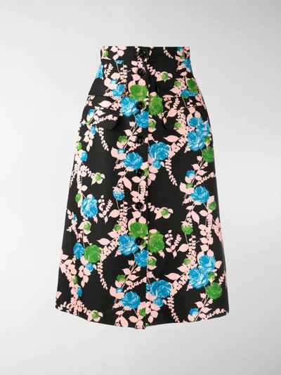 Shop La Doublej Peggy Floral Print Skirt In Black