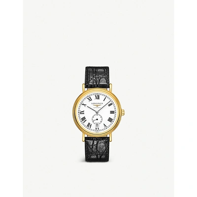 Shop Longines L4.905.2.11.2 Présence Yellow Pvd-coated Stainless Steel And Leather Watch