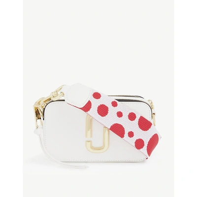 Shop Marc Jacobs Snapshot Graphic-strap Leather Cross-body Bag In Brilliant White