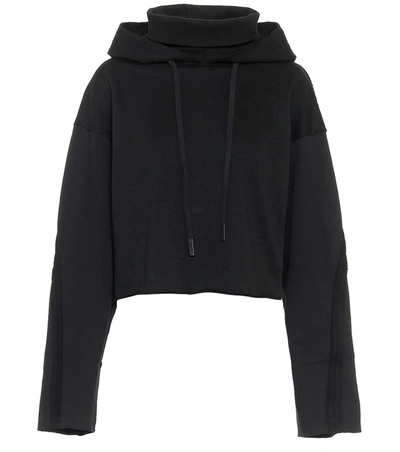 Shop Alo Yoga Effortless Cropped Cotton-blend Fleece Hoodie In Black