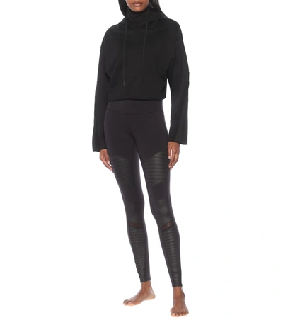 Shop Alo Yoga Effortless Cropped Cotton-blend Fleece Hoodie In Black