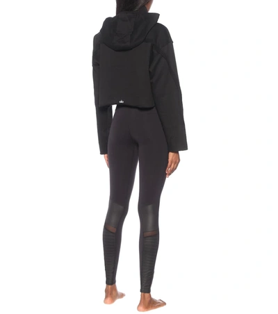 Shop Alo Yoga Effortless Cropped Cotton-blend Fleece Hoodie In Black