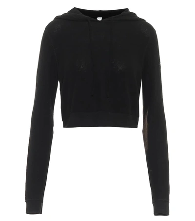 Shop Alo Yoga Getaway Cropped Stretch-jersey Hoodie In Black