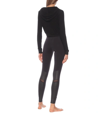 Shop Alo Yoga Getaway Cropped Stretch-jersey Hoodie In Black