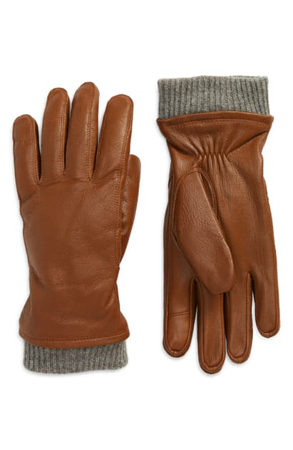 Polo Ralph Lauren Iconic Ribbed Cuff Touchscreen Leather Gloves In Tan |  ModeSens
