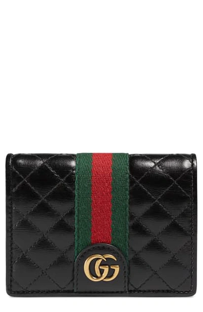 Shop Gucci Quilted Leather Card Case In Nero/ Vert/ Red