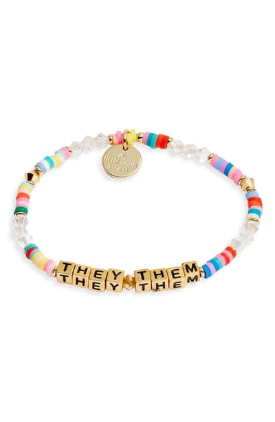 Shop Little Words Project They/them Beaded Stretch Bracelet In Be Free Rainbow/ Gold