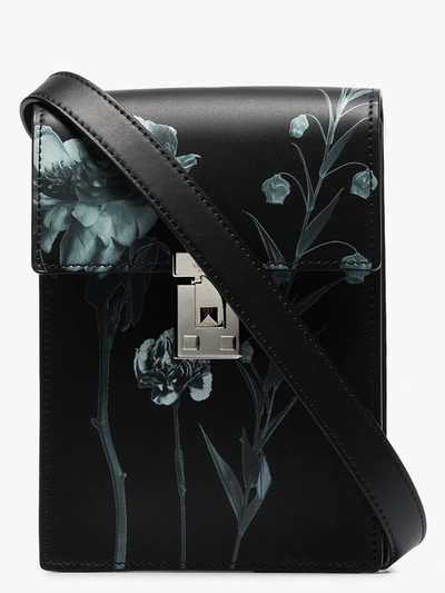 Shop Valentino Black Flowersity Leather Cross Body Bag