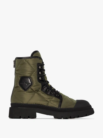 Shop Ferragamo Quilted Padded Combat Boots In Green