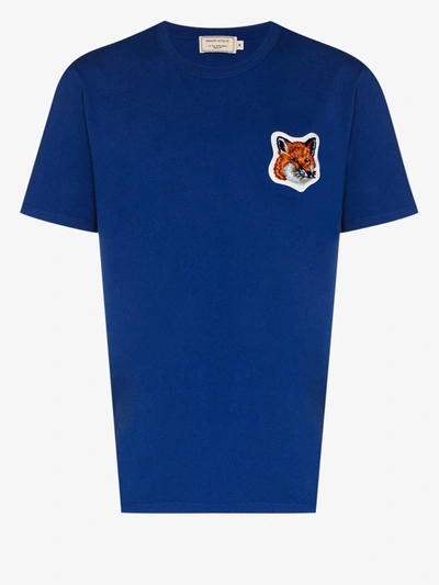 Shop Maison Kitsuné Velvet Fox Head Patch T-shirt In Blue