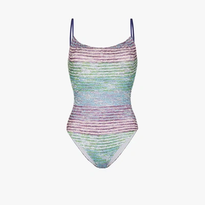 Shop Missoni Striped Crochet Knit Swimsuit In Purple