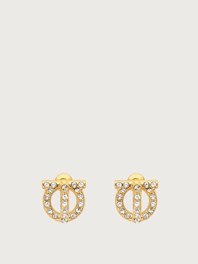 Shop Ferragamo Gancini 3d Earrings With Crystals In Gold