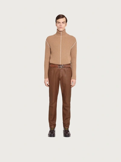 Shop Ferragamo Nappa 5 Pocket Trouser In Brown