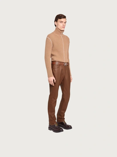Shop Ferragamo Nappa 5 Pocket Trouser In Brown