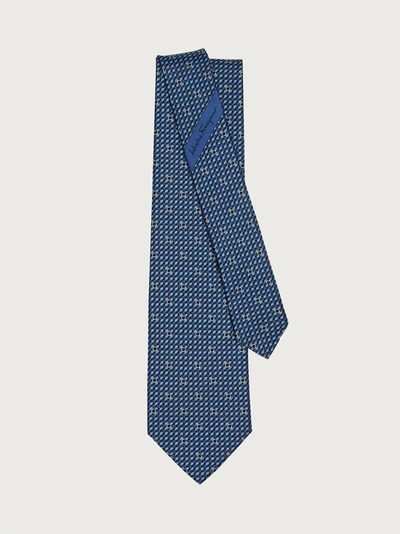 Ferragamo Stripe Gancini Silk Tie In Blue