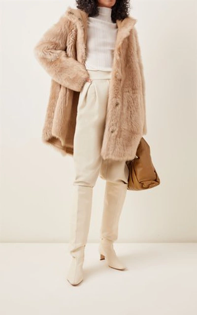 Shop Yves Salomon Hooded Lamb Fur Coat In Neutral