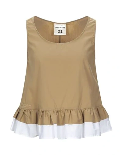 Shop Semicouture Woman Top Camel Size 10 Cotton, Polyamide, Elastane In Beige