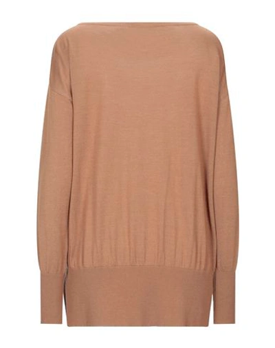 Shop Bruno Manetti Woman Sweater Camel Size 6 Cashmere, Wool, Silk In Beige