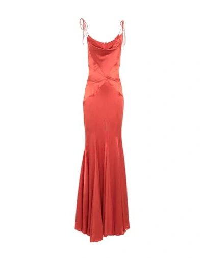 Shop Alessandra Rich Long Dresses In Brick Red