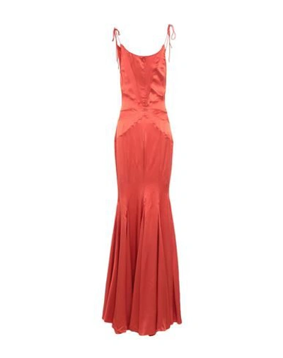 Shop Alessandra Rich Long Dresses In Brick Red