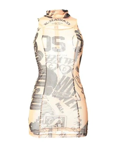 Shop Gcds Woman Mini Dress Camel Size L Polyester, Elastane In Beige