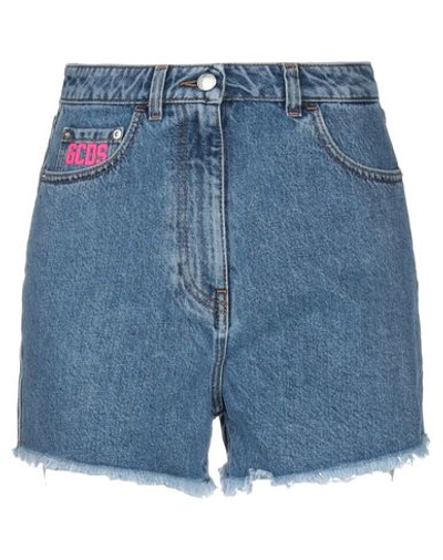 Shop Gcds Denim Shorts In Blue