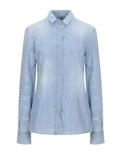 Shop Frankie Morello Woman Denim Shirt Blue Size Xxs Cotton