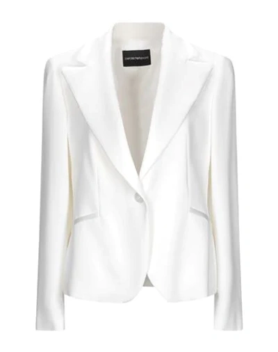 Shop Emporio Armani Woman Blazer White Size 10 Viscose, Acetate, Elastane, Mulberry Silk, Polyester