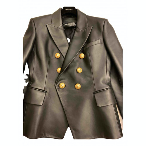 Pre-Owned Balmain Black Leather Jacket | ModeSens