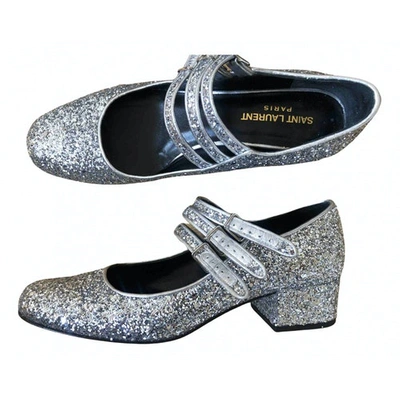 Pre-owned Saint Laurent Silver Glitter Ballet Flats