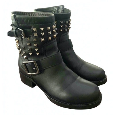 Pre-owned Valentino Garavani Rockstud Black Leather Boots