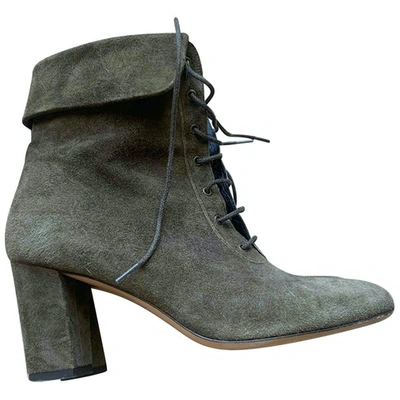 Pre-owned Tila March Leather Lace Up Boots In Khaki