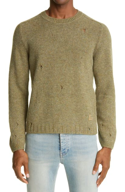 Shop Gucci Square-g Logo Distressed Wool Sweater In Garden Green