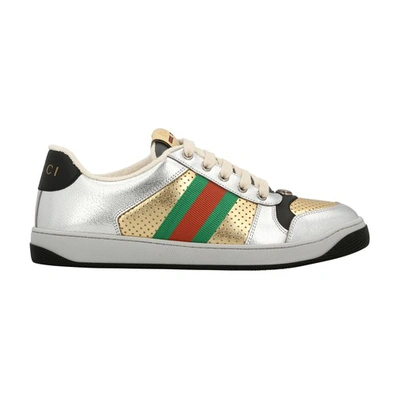 Shop Gucci Screener Sneakers In Silver Gold